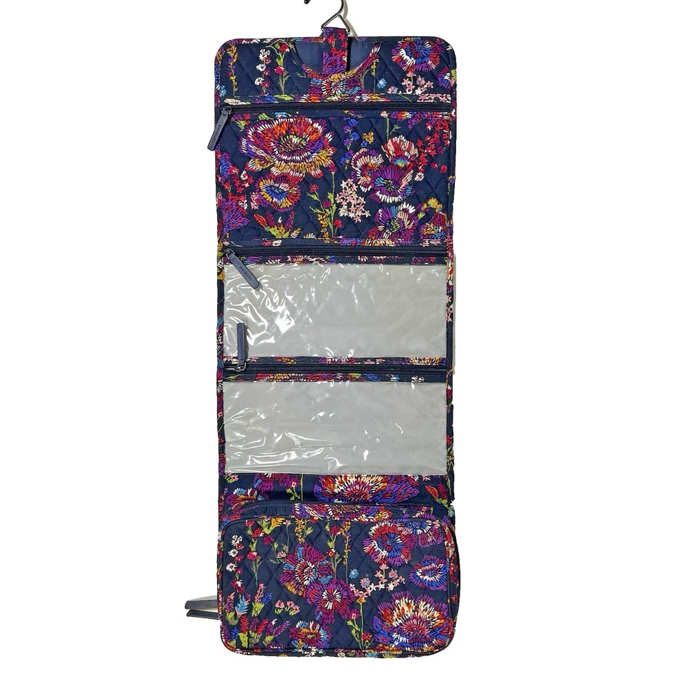 Vera Bradley Hanging Cosmetic Organizer Midnight‎ Wildflowers Quilted Cotton